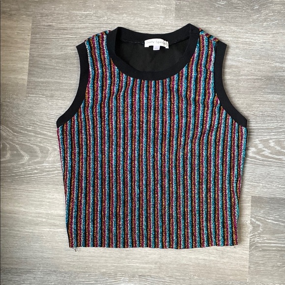 Daily Special Tops - Daily Special Multicolor Metallic Striped Fitted Crop Tank Top